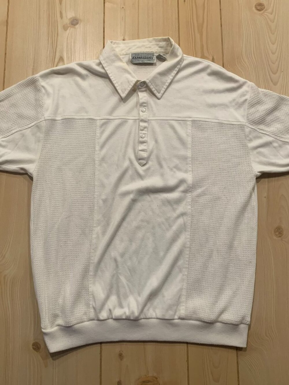 Vintage 90s Expressions Thermal Casual Dress White Collared Polo Shirt Size L